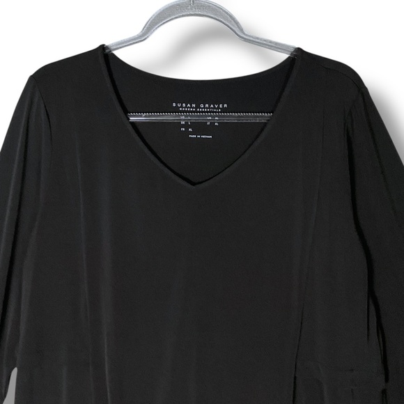 Susan Graver Modern Essentials Top Sz L V-Neck Liquid Knit Tunic Black Capsule M - Picture 3 of 11